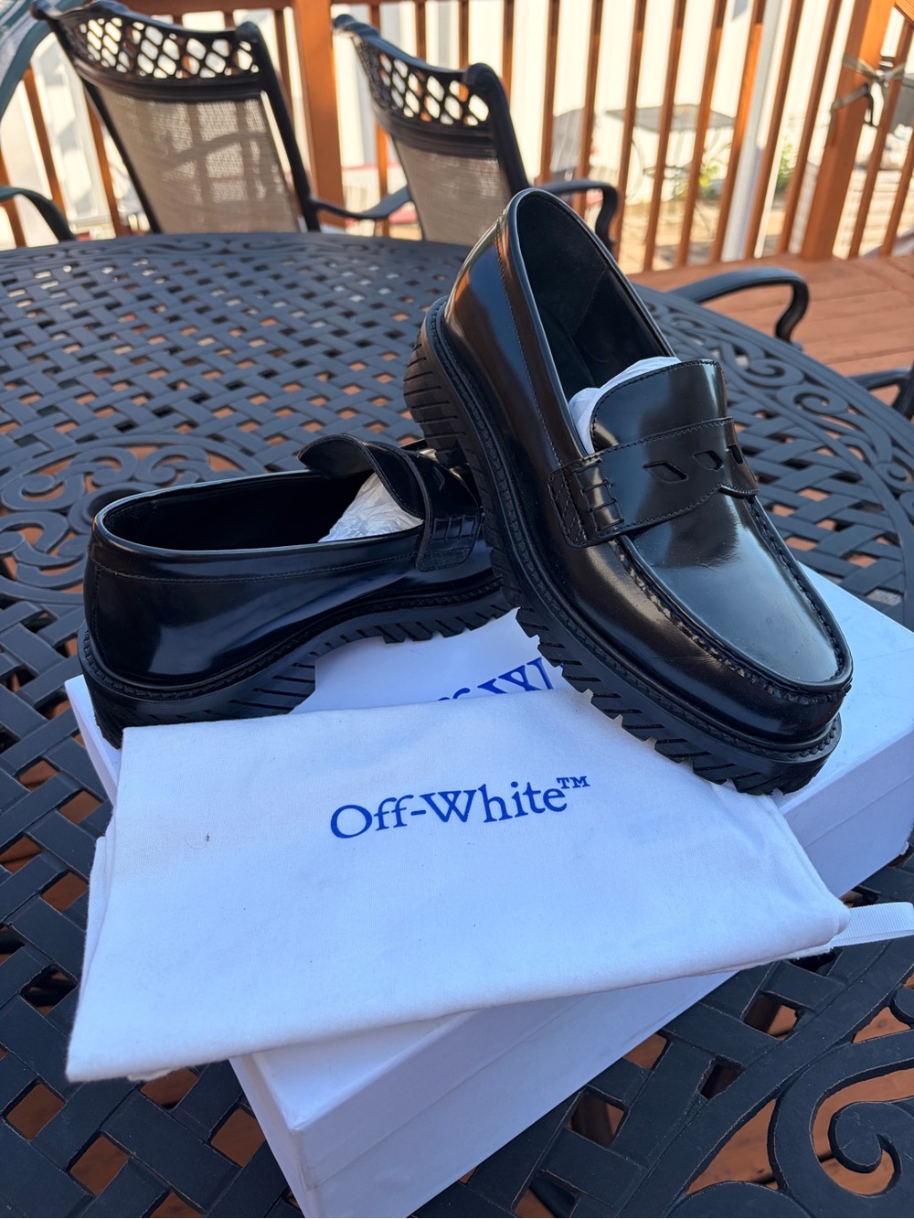 Off-White Black Patent Leather Women's Lug Sole Loafers